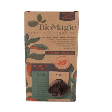 BioMagic Keratin &amp; Argan Oil Hair Color Cream 7.28 Hazelnut Blonde Ash Pearl Ammonia-Free