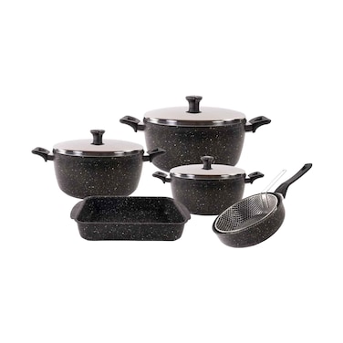 Saflon 9 Pieces Set Pots + Rectangular Tray Black Color