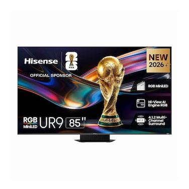 هايسنس 85UR9S تلفزيون RGB ميني LED مقاس 85 بوصة بمعدل تحديث 180 هرتز ومعالج هاي فيو للذكاء الاصطناعي