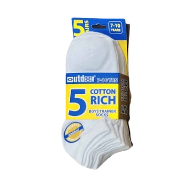Outdoor Cotton Rich Boys Trainer Socks 5 Pairs Set - Black