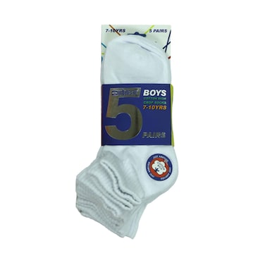 Outdoor Cotton Rich Boys Crop Socks 5 Pairs Set - White