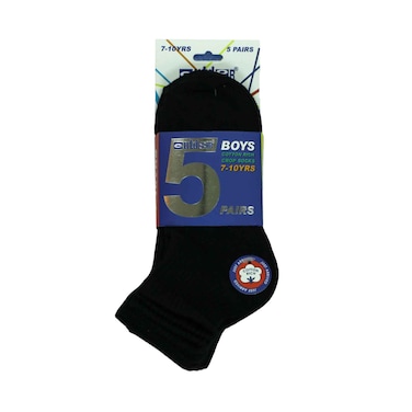 Outdoor Cotton Rich Boys Crop Socks 5 Pairs Set - Black