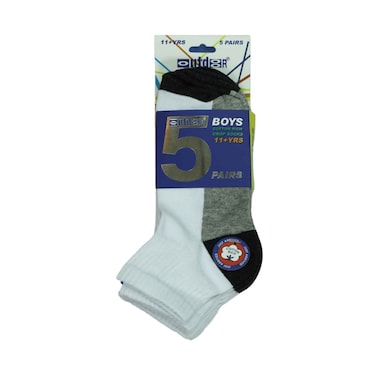 Outdoor Cotton Rich Boys Crop Socks 5 Pairs Set - Black/White/Gray