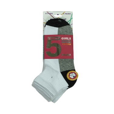 Outdoor Cotton Rich Girls Crop Socks 5 Pairs Set - Black/White/Gray