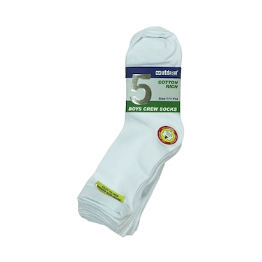 Outdoor Cotton Rich Boys Crew Socks 5 Pairs Set - White