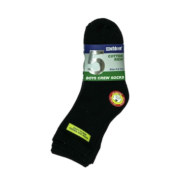 Outdoor Cotton Rich Boys Crew Socks 5 Pairs Set - Black