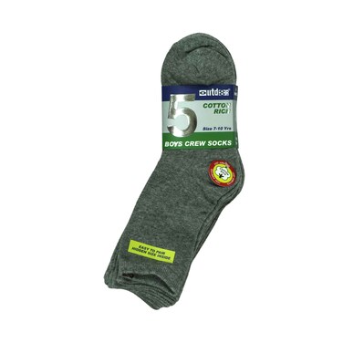 Outdoor Cotton Rich Boys Crew Socks 5 Pairs Set - Gray