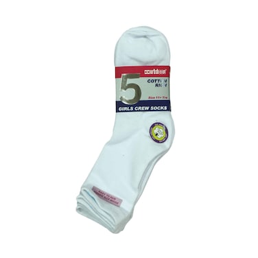 Outdoor Cotton Rich Girls Crew Socks 5 Pairs Set - White