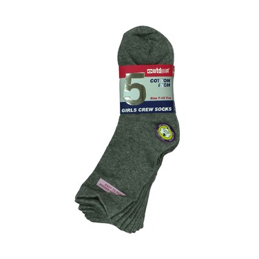 Outdoor Cotton Rich Girls Crew Socks 5 Pairs Set - Gray
