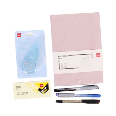 Deli Back To School Stationery Essentials Set With Notebook, Pens, Correction Tape &amp; Sticky Notes