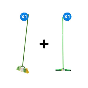 3M Scotch-Brite Squeegee 33cm + Stick, All-Purpose Squeegee, Multi-Function + 3M Scotch-Bite Indoor Broom With Stick