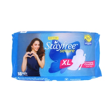 Stayfree Secure XL Sanitary Pads Cottony Soft Comfort 18 Pads