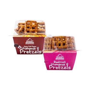 Smart Gourmet Spicy Chili Pepper Hummus &amp; Pretzels 140g &amp; Beetroot Hummus &amp; Pretzel 140g
