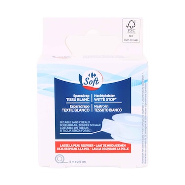 Carrefour Soft White Fabric Medical Tape 5m x 2.5cm