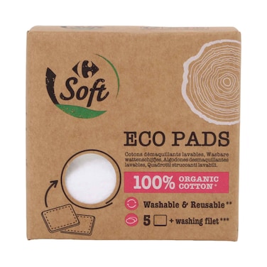 Carrefour Soft Eco Pads Reusable Organic Cotton Makeup Remover Pads 5Pieces