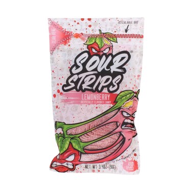 Sour Strips Lemonberry Sour Candy Strips Resealable Bag 95g