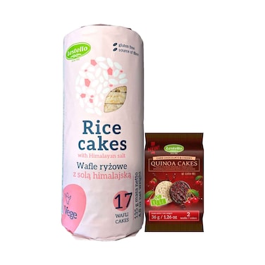 Lestello Himalayan Salt Rice Cakes 135g &amp; Dark Chocolate &amp; Cherry Quinoa Cakes 36g