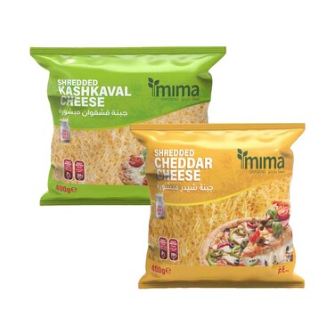 Mima Shredded Kashkaval Cheese 400g &amp; Shredded Cheddar Cheese 400g