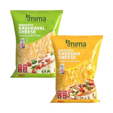 Mima Shredded Kashkaval Cheese 200g &amp; Shredded Cheddar Cheese 200g