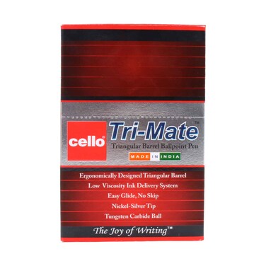 Cello Tri Mate Triangular Barrel Ballpoint Pen 0.7mm Black 50 Pieces Set
