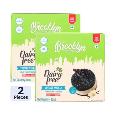 The Brooklyn Creamery Dairy Free Vintage Vanilla Giant Cookie Sandwich Zero Added Sugar 80mlx2 Pieces