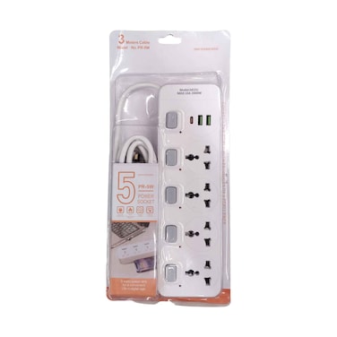 Power Socket 4 Way 2 USB Port 3 Meters Cable
