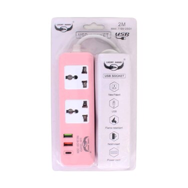 Power Socket Extension 2 Way, 2 USB Port With Type C Port 2m