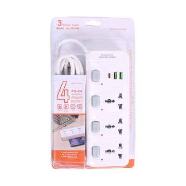 وصلة كهرباء 3 مخارج بطول 3 أمتار مع منفذي USB