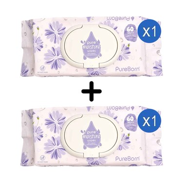Pure Born Pure Moisture Wipes With Organic Calendula Lotion 60's + 1 Piece