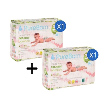 Pure Born Organic Bamboo Diaper No.3 For 5.5-8kg 28's + 1 Piece