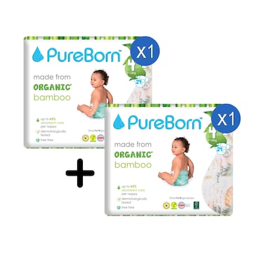 Pure Born Organic Bamboo Diaper No.4 For 7-12kg 24's + 1 Piece