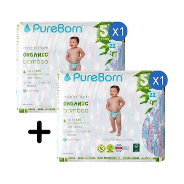 Pure Born Organic Bamboo Diaper No.5 For 11-18kg 22's + 1 Piece