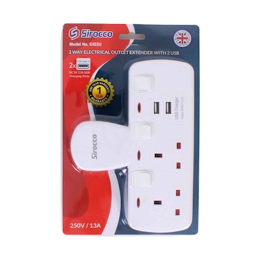 Sirocco 2 Way Electrical Outlet Extender With 2 USB Port