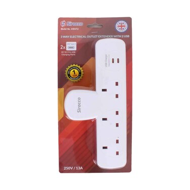 Sirocco 3 Way Electrical Outlet Extender With 2 Type C Port