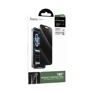 زجاج مقوى لحماية الخصوصية بزاوية 180° وتغطية كاملة للشاشة مضاد للتجسس Hoco DG39 لهاتف IP18 Pro Max