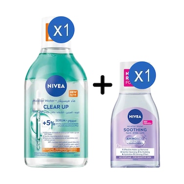 Nivea Micellar Water Clear Up +5% Serum 400ml + Water Soothing With Amino Acid Complex &amp; Dexpanthenol 100ml