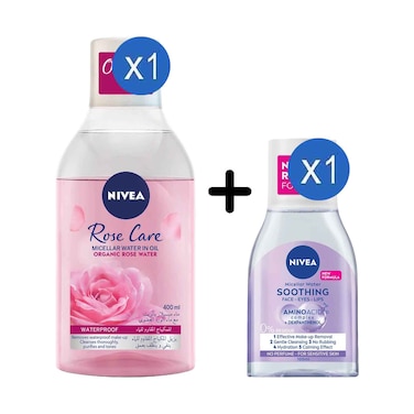 Nivea Rose Care Micellar Water In Oil With Organic Rose Water 400ml + Water Soothing With Amino Acid Complex &amp; Dexpanthenol 100ml