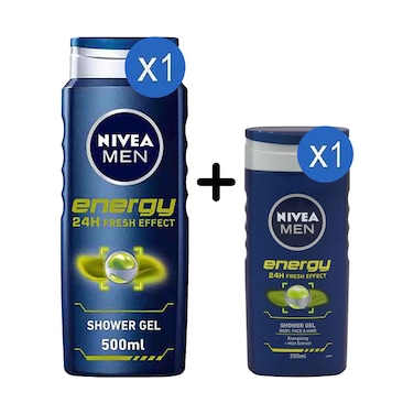 Nivea Men Shower Gel Energy 500ml + 24H Fresh Effect Shower Gel 250ml