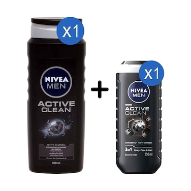 Nivea Men Shower Gel Active Clean 500ml + Shower Gel Active Clean 250ml