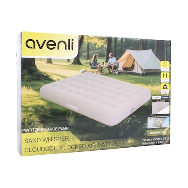 Avenli Sand Whisper Cloudcoil Flocked Air Mattress With Zencharge Pump 191cmx137cmx25cm