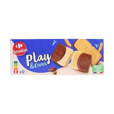 Carrefour Sensation Play &amp; Chock Milk &amp; White Chocolate Biscuits 150gx12 Pieces