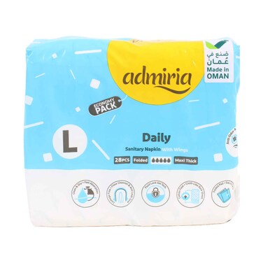 Admiria Daily Sanitary Pads with Wings Large Maxi Thick Folded 28 Pieces