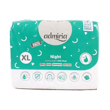 Admiria XL Night Sanitary Pads with Wings Maxi Thick Folded 28 Pieces