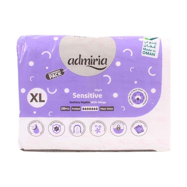 Admiria Sensitive XL Night Sanitary Pads with Wings Maxi Thick Folded 28 Pieces