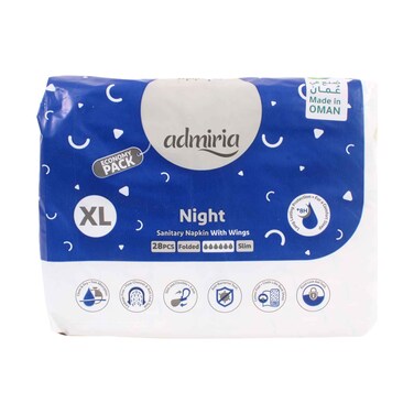 Admiria XL Night Sanitary Pads with Wings Slim Folded 28 Pieces