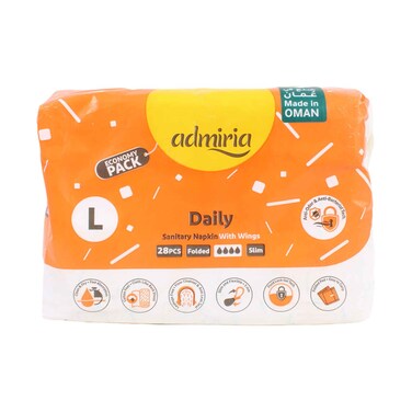 Admiria Daily Sanitary Pads with Wings Large Slim Folded 28 Pieces