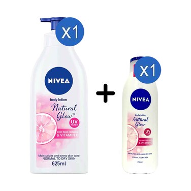 Nivea Body Lotion Natural Glow With Even Tone Complex &amp; Vitamin C 625ml + Natural Glow 250ml