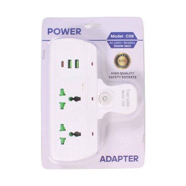 Power Socket Adapter 2 Way 2 USB Port &amp; Type C Port