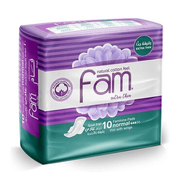 فام، ملمس القطن الطبيعي، 10 فوط أنثوية رفيعة للغاية