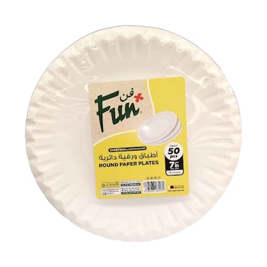 Fun Paper Plates 7inch White 50Pcs